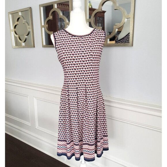 Max Studio XL Sleeveless Geometric Print Fit & Flare Stretchy Dress Pink Blue - Picture 4 of 13